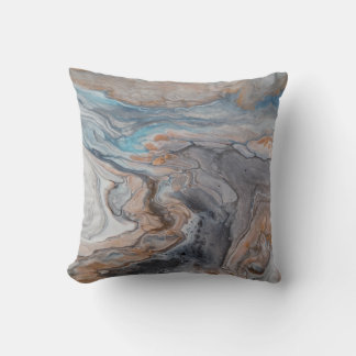 Moderne abstracte rivierblauwe bronzen crème kussen