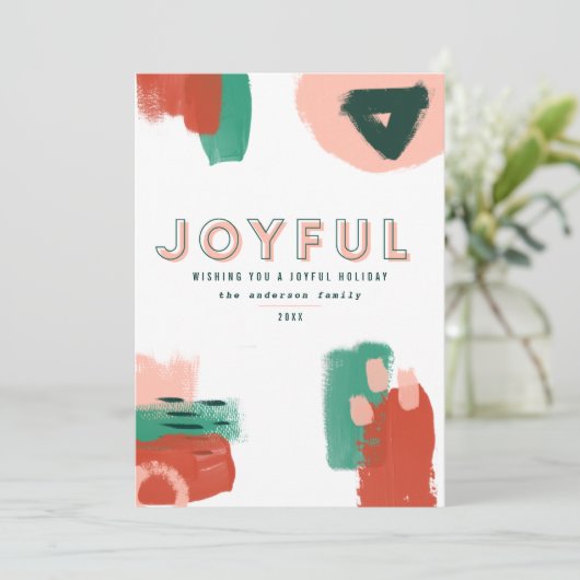 Moderne abstracte rode afbeelding, roze + groene v aankondiging (Staand voorkant)