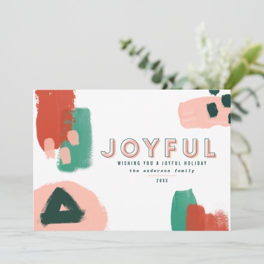 Moderne abstracte rode afbeelding, roze + groene v aankondiging (Staand voorkant)