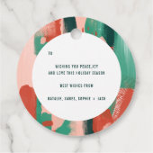 Moderne abstracte rode afbeelding, roze + groene v bedankjes labels (Achterkant)