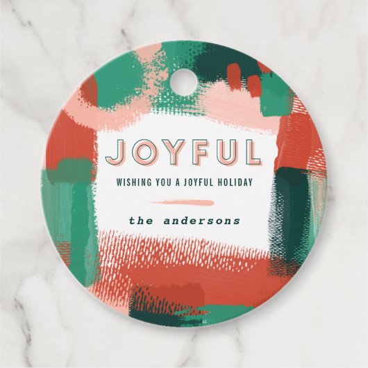 Moderne abstracte rode afbeelding, roze + groene v bedankjes labels (Voorkant)