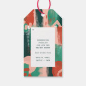 Moderne abstracte rode afbeelding, roze + groene v cadeaulabel (Achterkant)