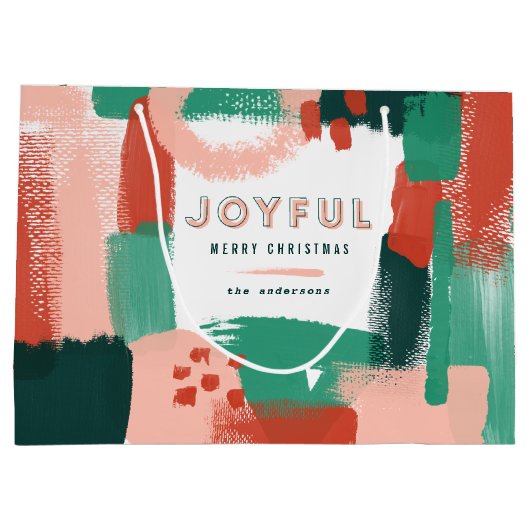 Moderne abstracte rode afbeelding, roze + groene v groot cadeauzakje (Achterkant)