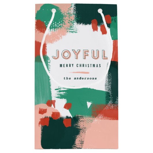 Moderne abstracte rode afbeelding, roze + groene v klein cadeauzakje (Achterkant)