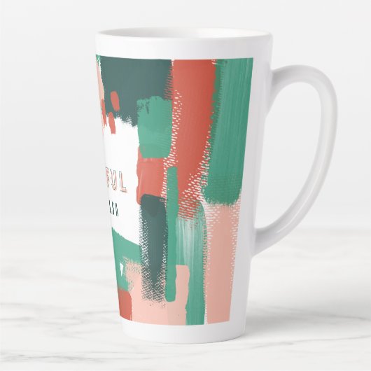 Moderne abstracte rode afbeelding, roze + groene v latte mok (Rechts)