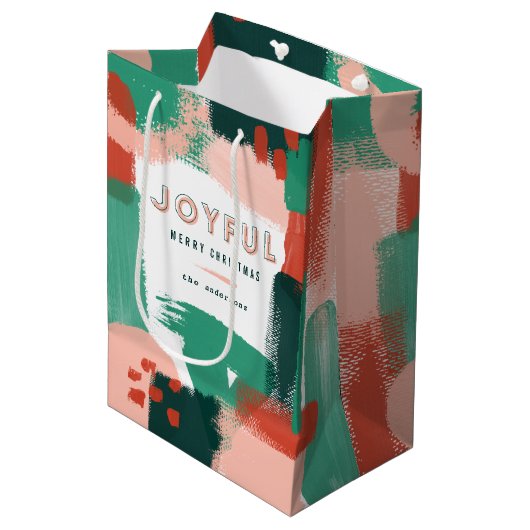 Moderne abstracte rode afbeelding, roze + groene v medium cadeauzakje (Voorkant Gekanteld)