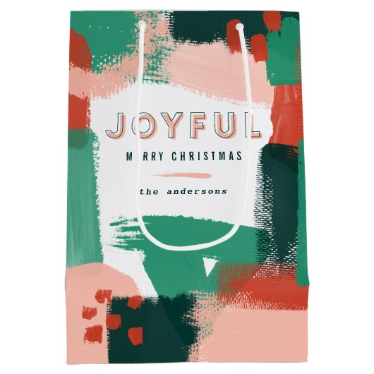 Moderne abstracte rode afbeelding, roze + groene v medium cadeauzakje (Achterkant)