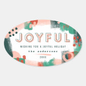 Moderne abstracte rode afbeelding, roze + groene v ovale sticker (Voorkant)