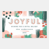 Moderne abstracte rode afbeelding, roze + groene v rechthoekige sticker (Voorkant)