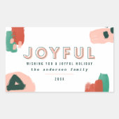 Moderne abstracte rode afbeelding, roze + groene v rechthoekige sticker (Voorkant)