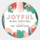 Moderne abstracte rode afbeelding, roze + groene v ronde sticker (Voorkant)