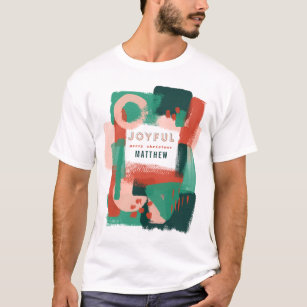 Moderne abstracte rode afbeelding, roze + groene v t-shirt