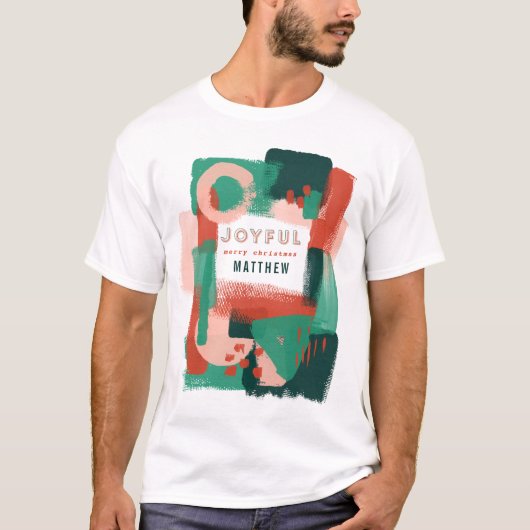 Moderne abstracte rode afbeelding, roze + groene v t-shirt (Voorkant)