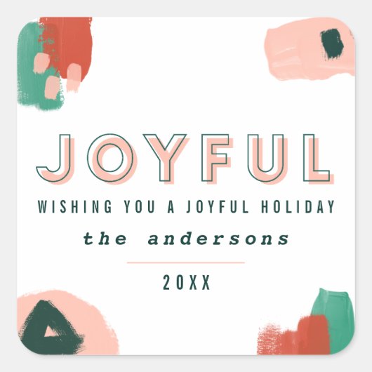 Moderne abstracte rode afbeelding, roze + groene v vierkante sticker (Voorkant)