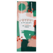 Moderne abstracte rode afbeelding, roze + groene v wijn cadeautas (Voorkant)