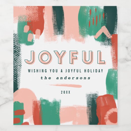 Moderne abstracte rode afbeelding, roze + groene v wijn etiket (Enkel label)