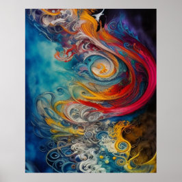 Moderne, Abstracte, rode, blauwe, groene goudblauw Poster