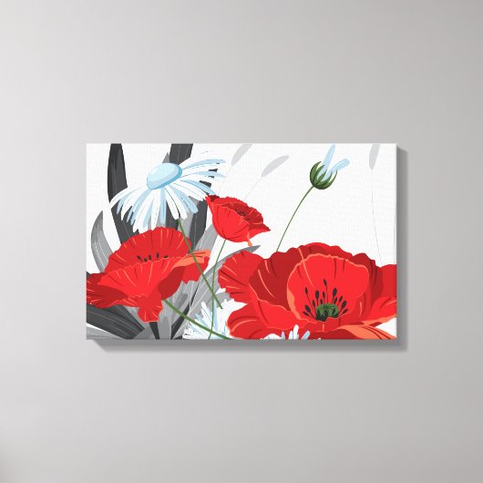 Moderne Abstracte Rode Floral Canvas Afdruk (Voorkant)