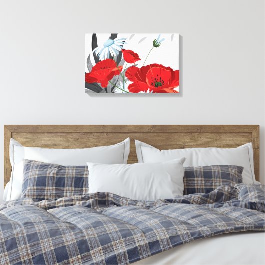 Moderne Abstracte Rode Floral Canvas Afdruk (Insitu (Slaapkamer))