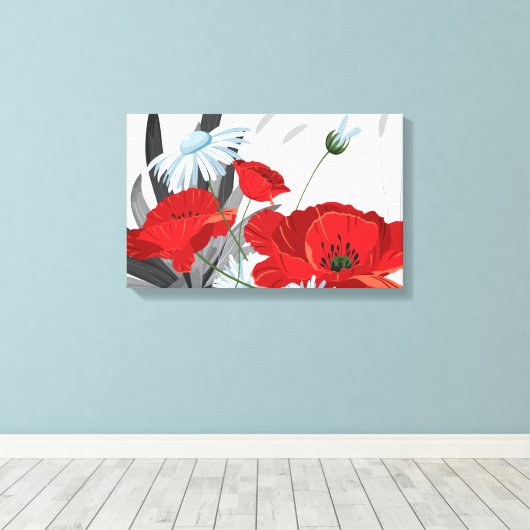 Moderne Abstracte Rode Floral Canvas Afdruk (Insitu (Houten vloer))