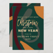 Moderne Abstracte rode, groene kerst Feestdagenkaart (Voorkant / Achterkant)