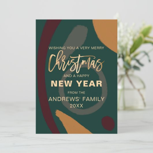 Moderne Abstracte rode, groene kerst Feestdagenkaart (Staand voorkant)