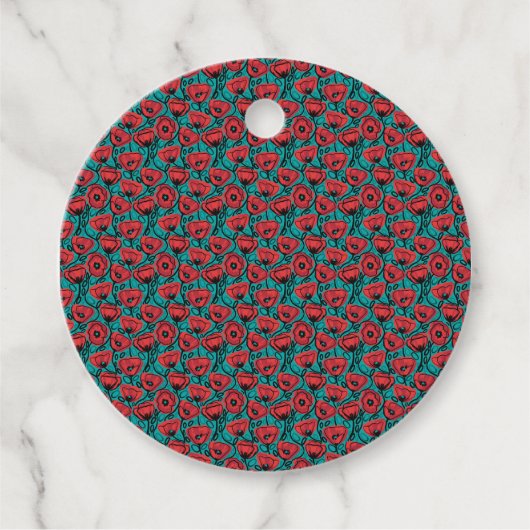 Moderne Abstracte Rode Klaproos Bloemmotief Bedankjes Labels (Voorkant)