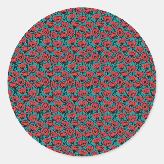 Moderne Abstracte Rode Klaproos Bloemmotief Ronde Sticker (Voorkant)