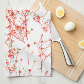 Moderne Abstracte Rode Toile Wildbloemen op wit Theedoek (Quarter Fold)