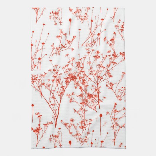 Moderne Abstracte Rode Toile Wildbloemen op wit Theedoek (Verticaal)