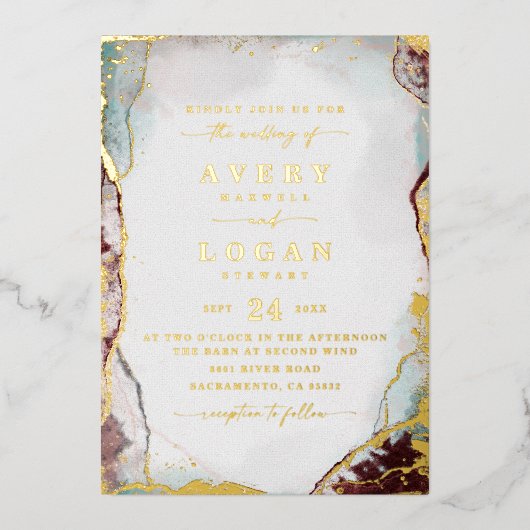 Moderne Abstracte Rode Waterverf Folie Uitnodiging (Voorkant)