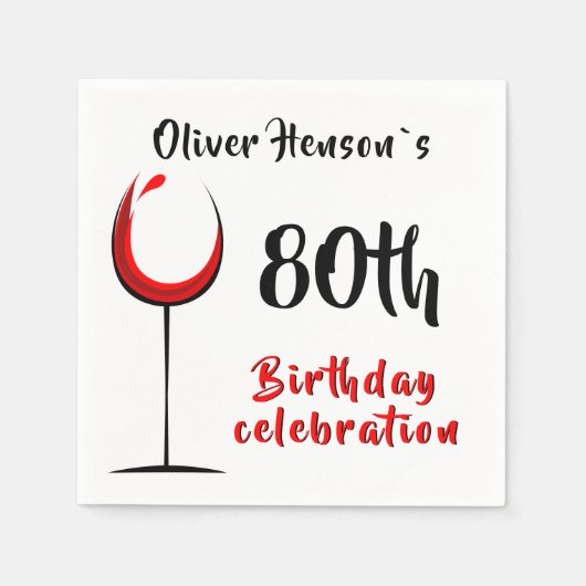 Moderne Abstracte rode wijnglas 80ste verjaardagsf Servet (Voorkant)