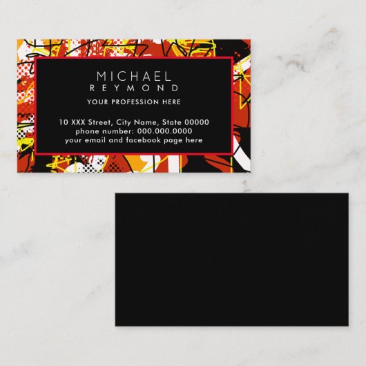 Moderne Abstracte rode zwarte achtergrond Visitekaartje (Voorkant / Achterkant)