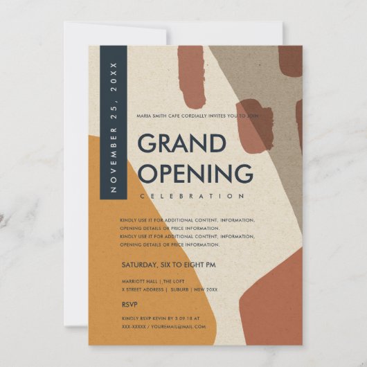 MODERNE ABSTRACTE ROEST ORANJE GRAND OPENING EVENE KAART (Voorkant)
