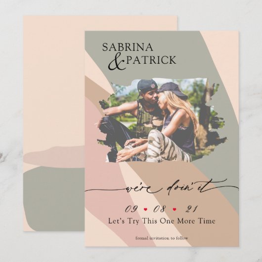 Moderne Abstracte Roos Sage Green Foto Save The Date (Voorkant / Achterkant)