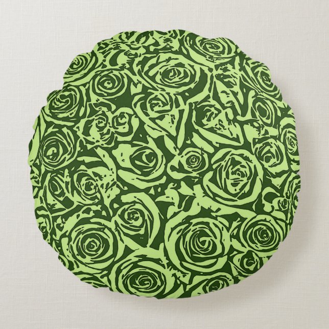 Moderne abstracte roospatroon, limoengroen rond kussen (Voorkant)