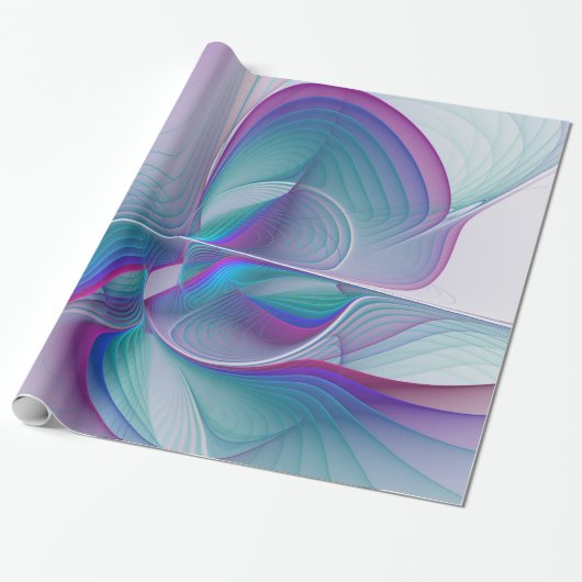 Moderne Abstracte roze blauwe turquoise Fractal Ar Cadeaupapier (Uitgerold)
