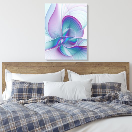 Moderne Abstracte roze blauwe turquoise Fractal Ar Canvas Afdruk (Insitu (Slaapkamer))