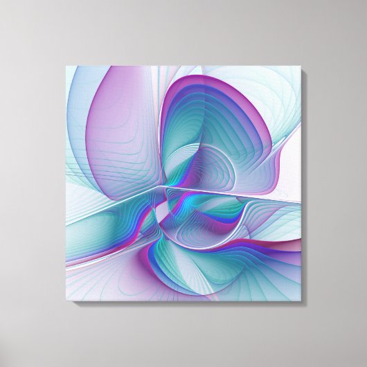 Moderne Abstracte roze blauwe turquoise Fractal Ar Canvas Afdruk (Voorkant)