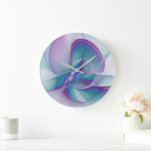 Moderne Abstracte roze blauwe turquoise Fractal Ar Grote Klok (Huis)