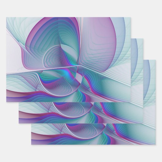 Moderne Abstracte roze blauwe turquoise Fractal Ar Inpakpapier Vel (Set)