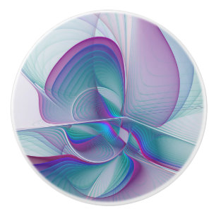 Moderne Abstracte roze blauwe turquoise Fractal Ar Keramische Knop