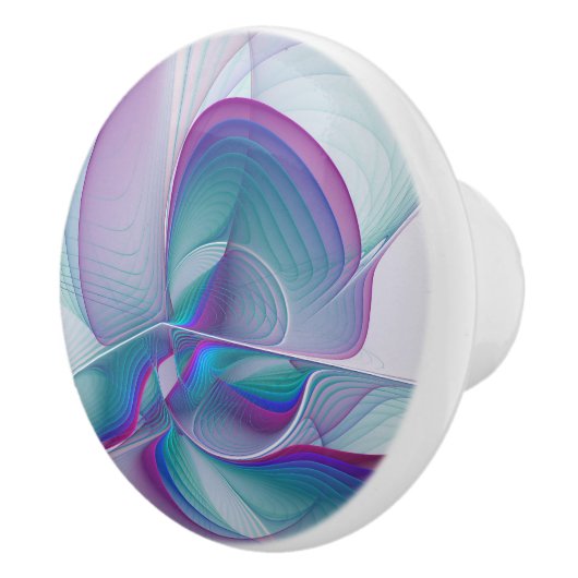 Moderne Abstracte roze blauwe turquoise Fractal Ar Keramische Knop (Rechts)