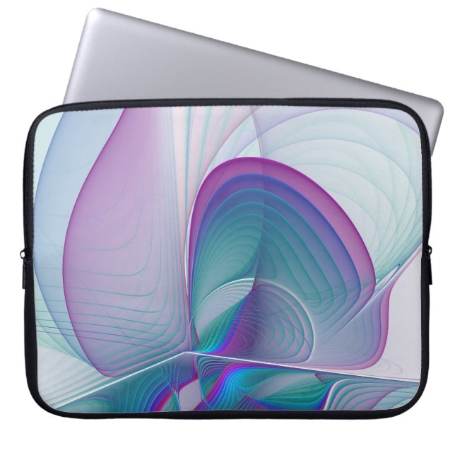 Moderne Abstracte roze blauwe turquoise Fractal Ar Laptop Sleeve (Voorkant)