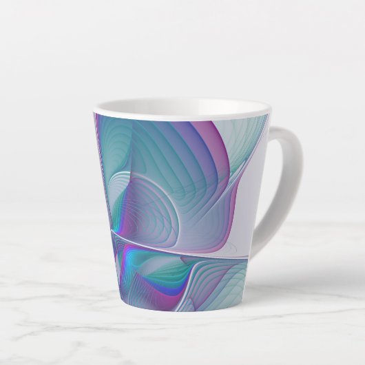 Moderne Abstracte roze blauwe turquoise Fractal Ar Latte Mok (Rechterhoek)