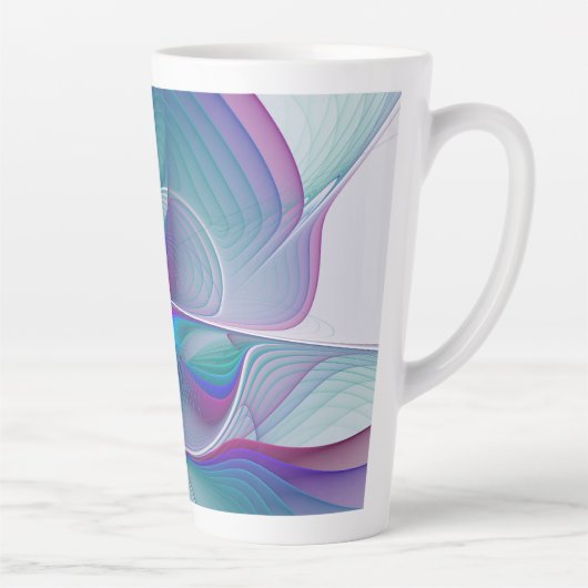 Moderne Abstracte roze blauwe turquoise Fractal Ar Latte Mok (Rechts)