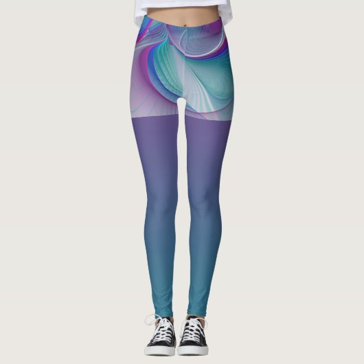 Moderne Abstracte roze blauwe turquoise Fractal Ar Leggings (Voorkant)