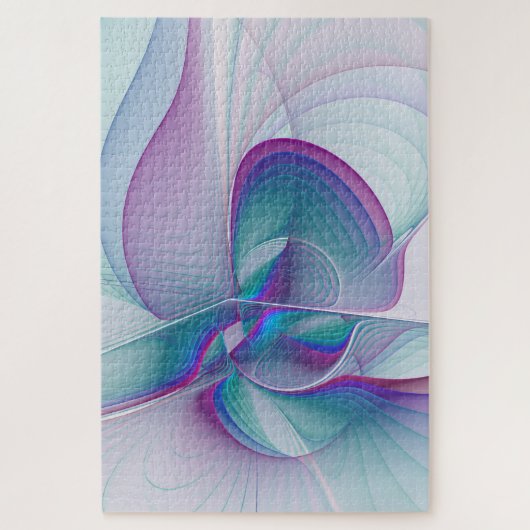 Moderne Abstracte roze blauwe turquoise Fractal Ar Legpuzzel (Verticaal)