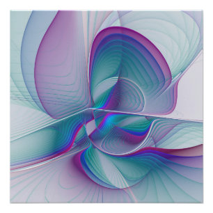 Moderne Abstracte roze blauwe turquoise Fractal Ar Poster