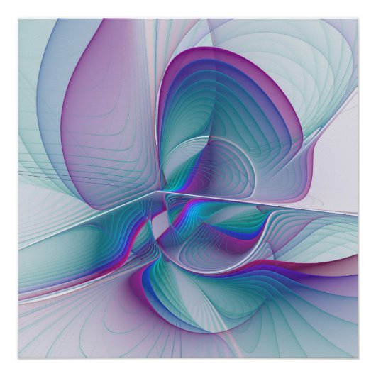 Moderne Abstracte roze blauwe turquoise Fractal Ar Poster (Voorkant)